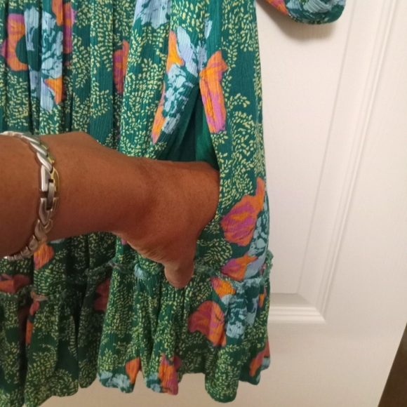 FREE PEOPLE green print open back flounce mini dress. XL - Picture 5 of 13